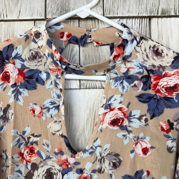 Altar’d State Long Sleeved Floral Blouse Tan Blue Red Women's Small - Picture 3 of 7